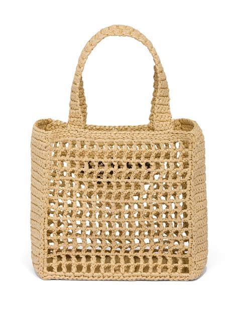 prada small raffia tote bag